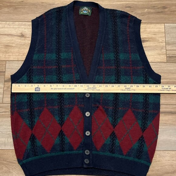 VTG Jantzen Knit Cardigan Sweater Vest Plaid SZ XL Multicolor USA Made Grandpa - Picture 4 of 10